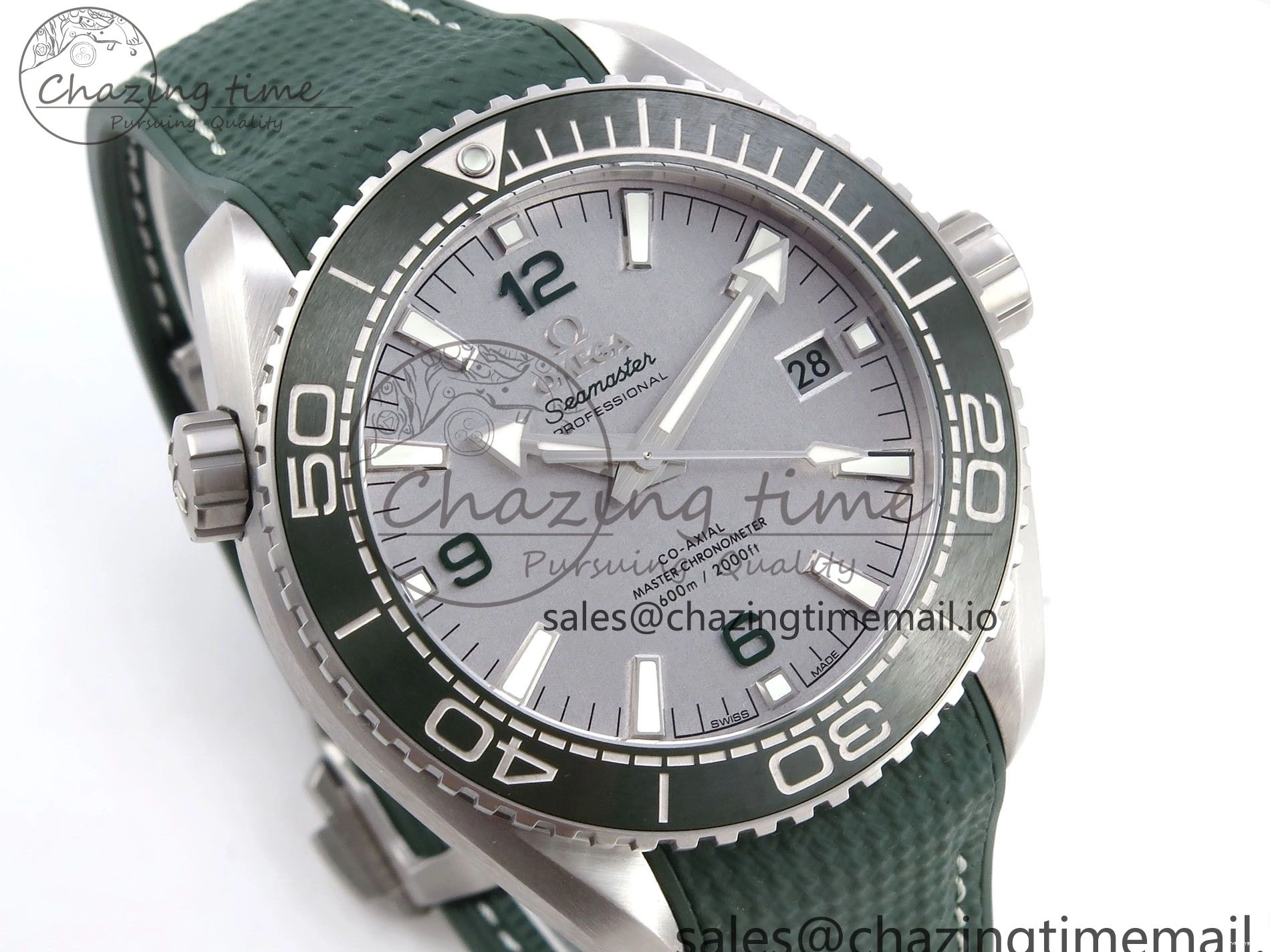 0513 Planet Ocean 43.5mm SS VSF 1:1 Best Edition Green Bezel White Dial on Green Rubber Strap A8900 Super Clone Unisex 7713